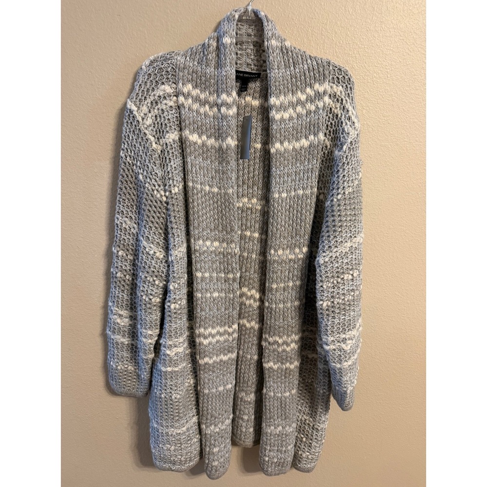 Lane Bryant Women's Gray White Fair Isle Open Front Knit Cardigan Sweater 22 24
